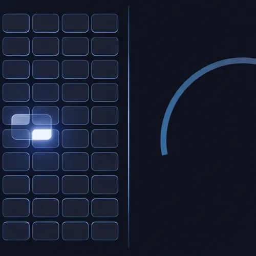 A dense internal evaluation-score grid next to a separate, simple customer-facing deflection rate gauge, two different displays for two different audiences